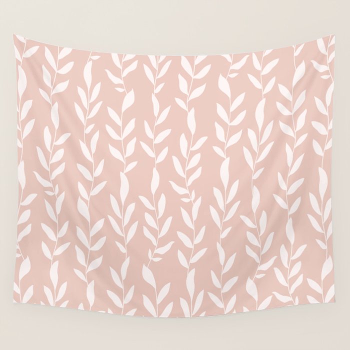 Blush Pink Minimal Plants Pattern Wall Tapestry Gallery Image 4