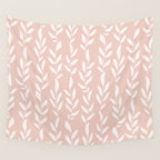 Blush Pink Minimal Plants Pattern Wall Tapestry Gallery Image 4