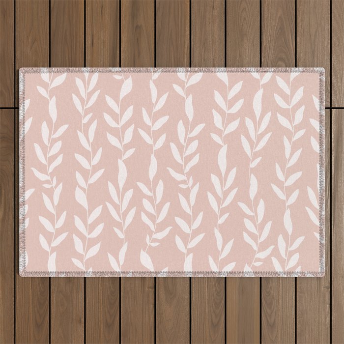 Blush Pink Minimal Plants Pattern Outdoor Rug Gallery Image 1