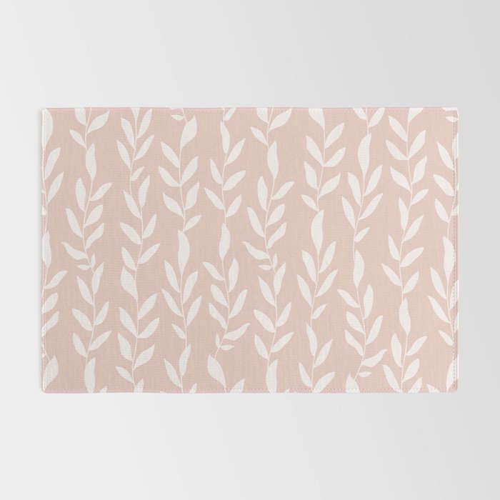 Blush Pink Minimal Plants Pattern Rug Gallery Image 2