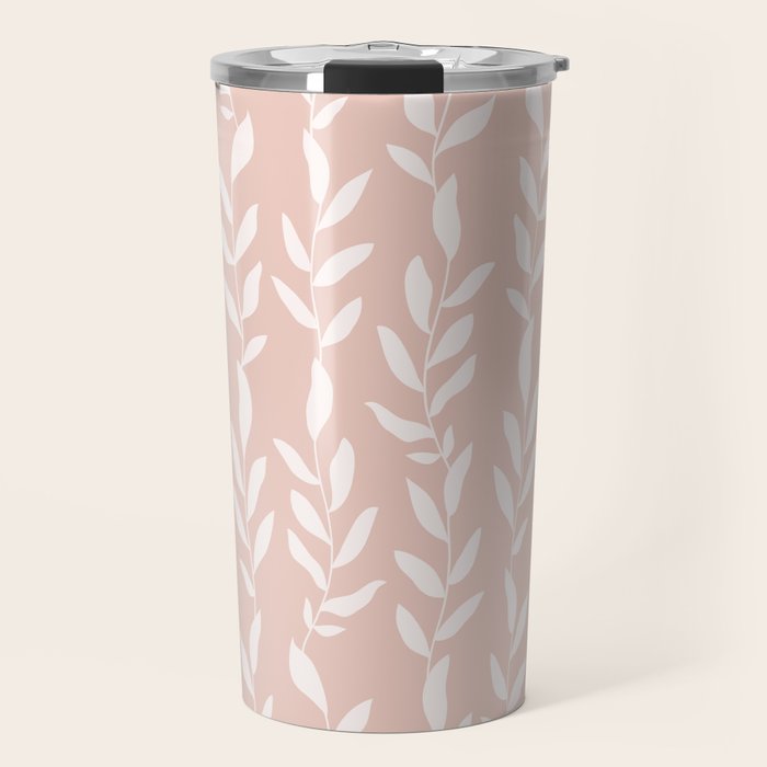 Blush Pink Minimal Plants Pattern Travel Mug Gallery Image 1