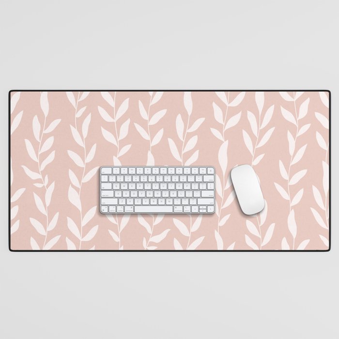 Blush Pink Minimal Plants Pattern Desk Mat Gallery Image 1