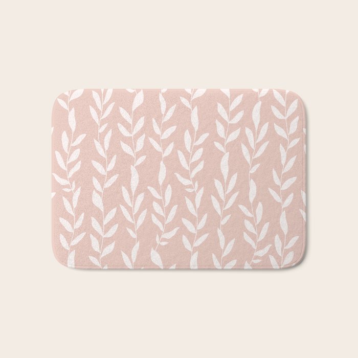 Blush Pink Minimal Plants Pattern Bath Mat Gallery Image 1