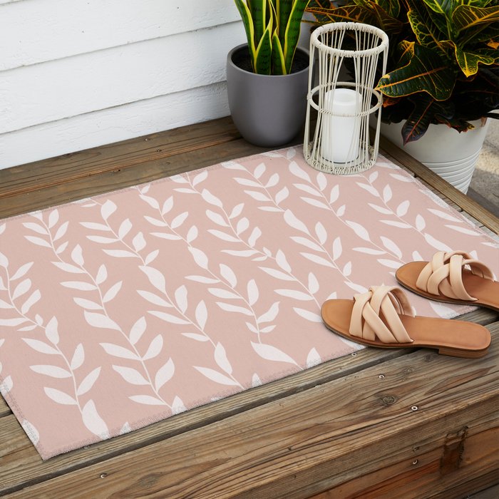 Blush Pink Minimal Plants Pattern Outdoor Rug Gallery Image 2