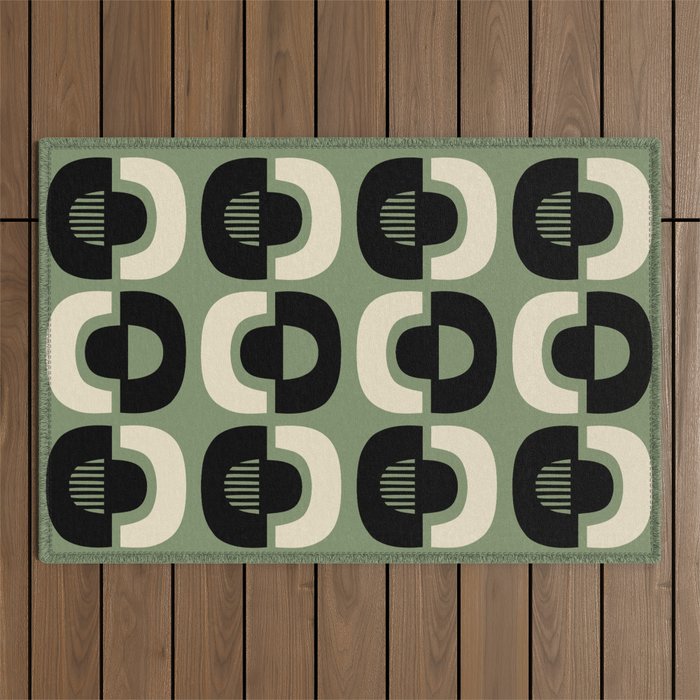 Mid Century Modern Decor 114 Black and Sage Green Outdoor Rug Gallery Image 1