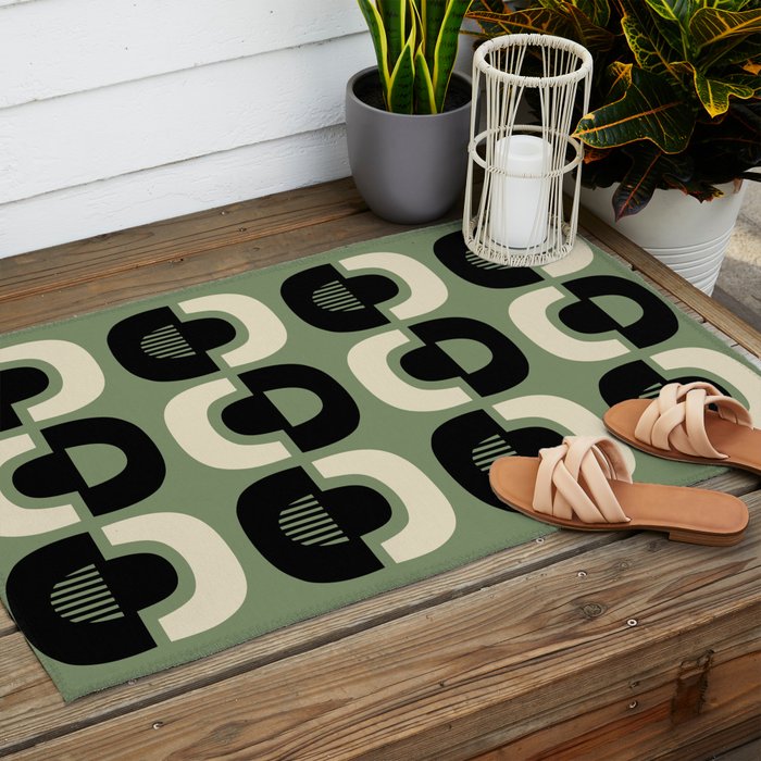 Mid Century Modern Decor 114 Black and Sage Green Outdoor Rug Gallery Image 2
