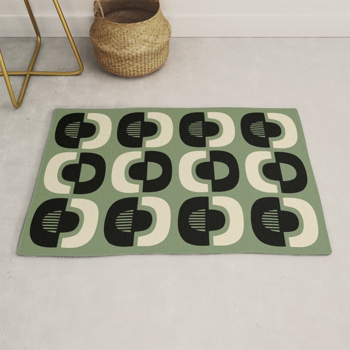 Mid Century Modern Decor 114 Black and Sage Green Rug Gallery Image 1