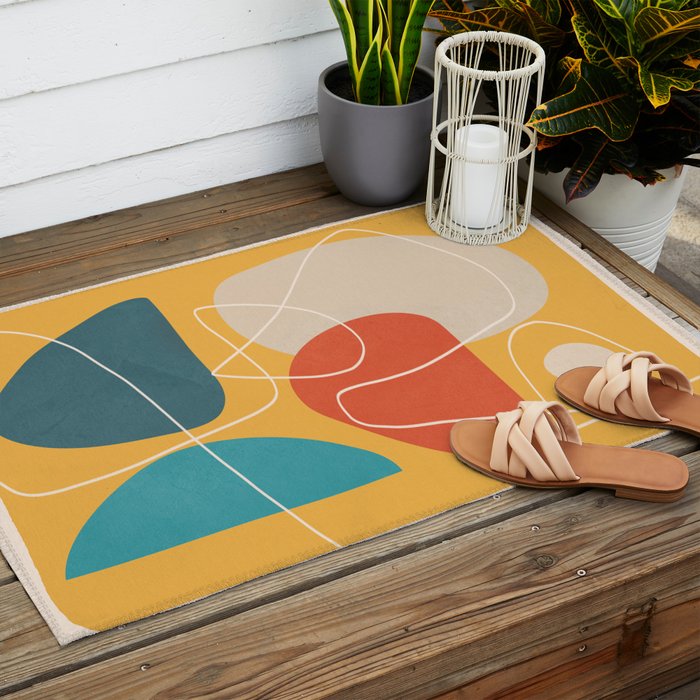 Minimal Colorful Abstract Shapes 11 Outdoor Rug Gallery Image 2
