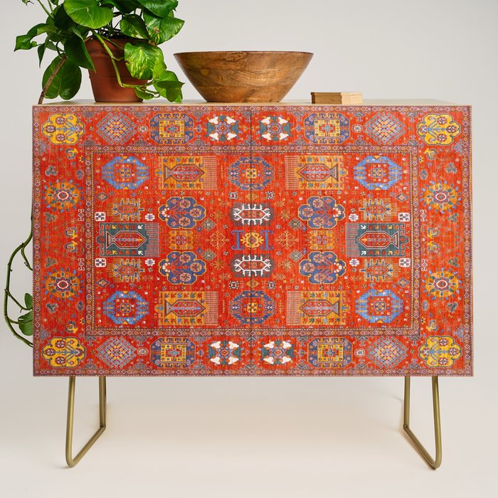 Orange Angel Snowfall Kazak Persian Rug Credenza Gallery Image 1