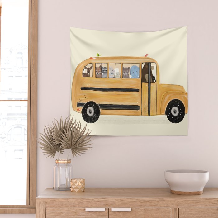little yellow bus Wall Tapestry Gallery Image 2