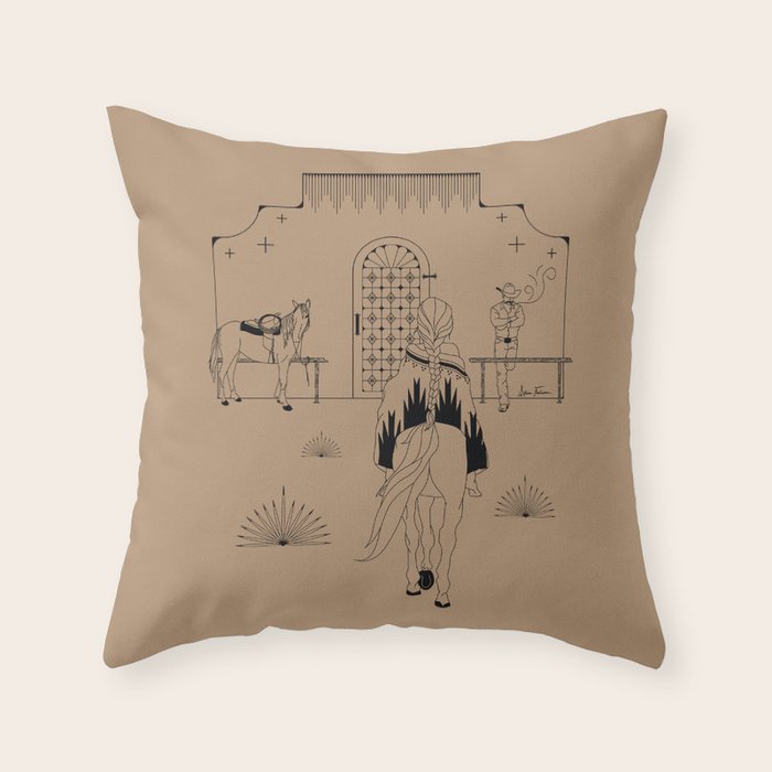 Last Stop - Tan & Black Throw Pillow Gallery Image 1