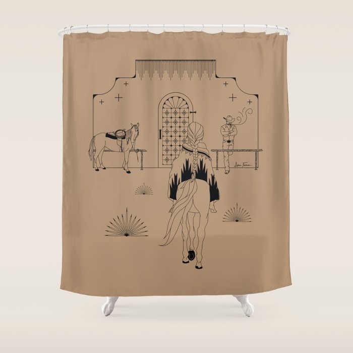 Last Stop - Tan & Black Shower Curtain Gallery Image 1