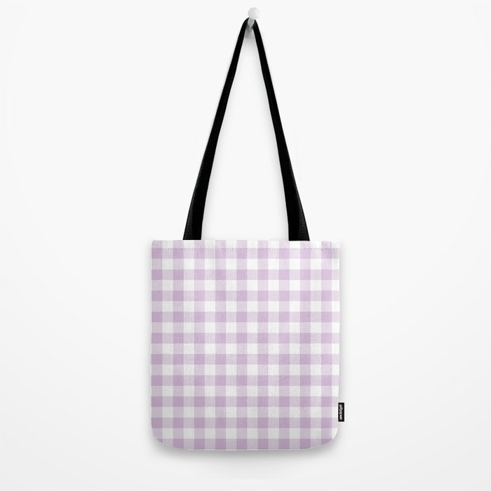 Lilac Plaid Gingham Print Tote Bag Gallery Image 2