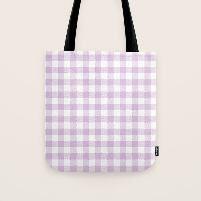 Lilac Plaid Gingham Print Tote Bag Gallery Image 1