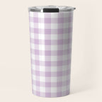 Lilac Plaid Gingham Print Travel Mug Gallery Image 1