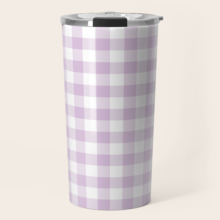 Lilac Plaid Gingham Print Travel Mug Gallery Image 1
