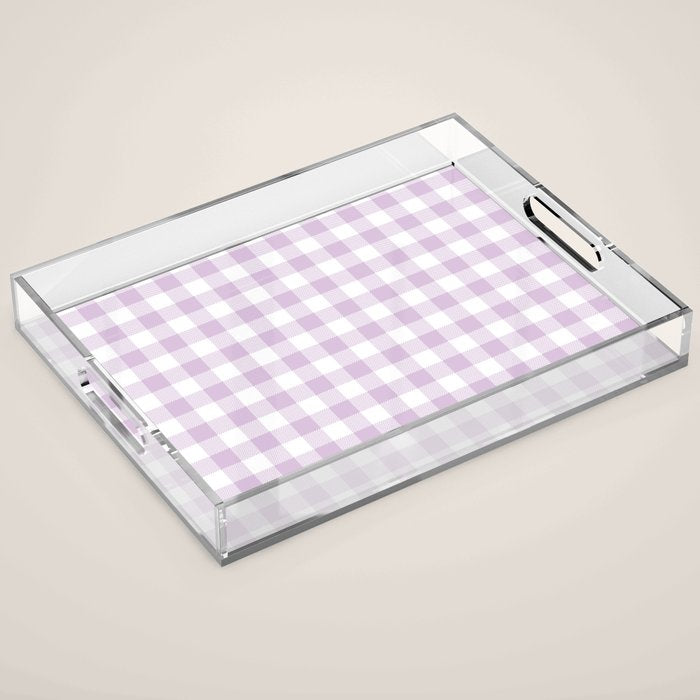 Lilac Plaid Gingham Print Acrylic Tray Gallery Image 1