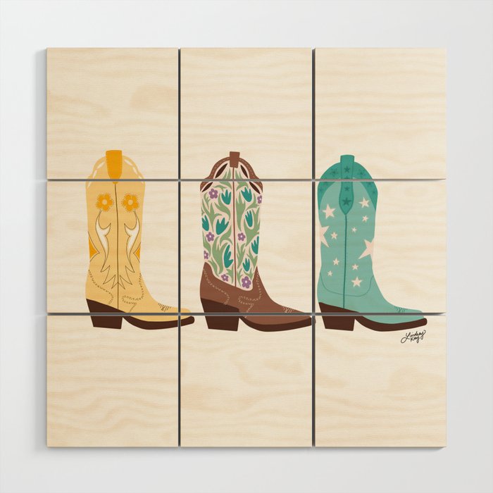 Cowboy Boots Illustration (Bright Palette) Wood Wall Art Gallery Image 1