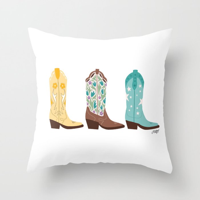 Cowboy Boots Illustration (Bright Palette) Throw Pillow Gallery Image 6