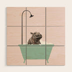 Hippo Enjoying Bubble Bath Wood Wall Art Gallery Image 1