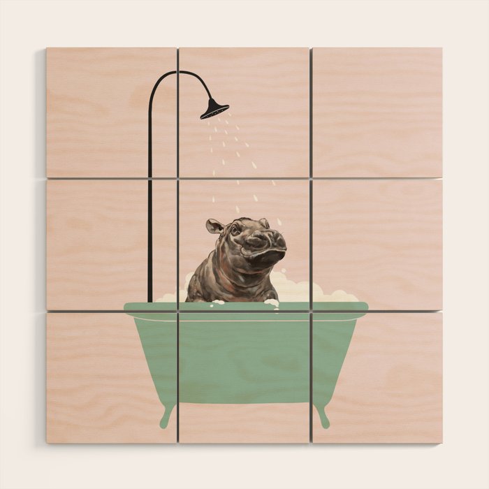 Hippo Enjoying Bubble Bath Wood Wall Art Gallery Image 1