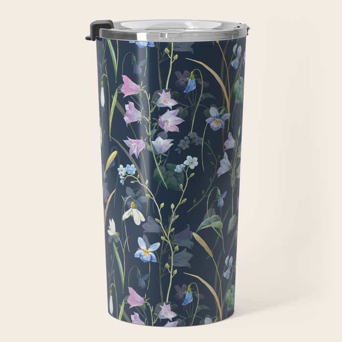 Vintage Bluebell & Snowdrop Navy Blue Floral Travel Mug Gallery Image 3