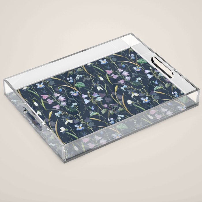 Vintage Bluebell & Snowdrop Navy Blue Floral Acrylic Tray Gallery Image 1