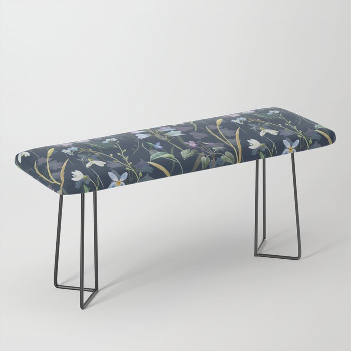 Vintage Bluebell & Snowdrop Navy Blue Floral Bench Gallery Image 1