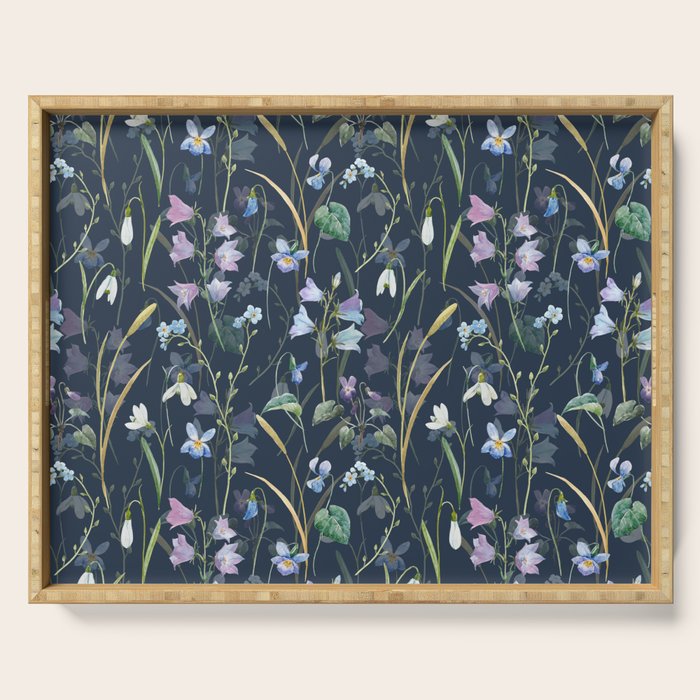 Vintage Bluebell & Snowdrop Navy Blue Floral Serving Tray Gallery Image 1