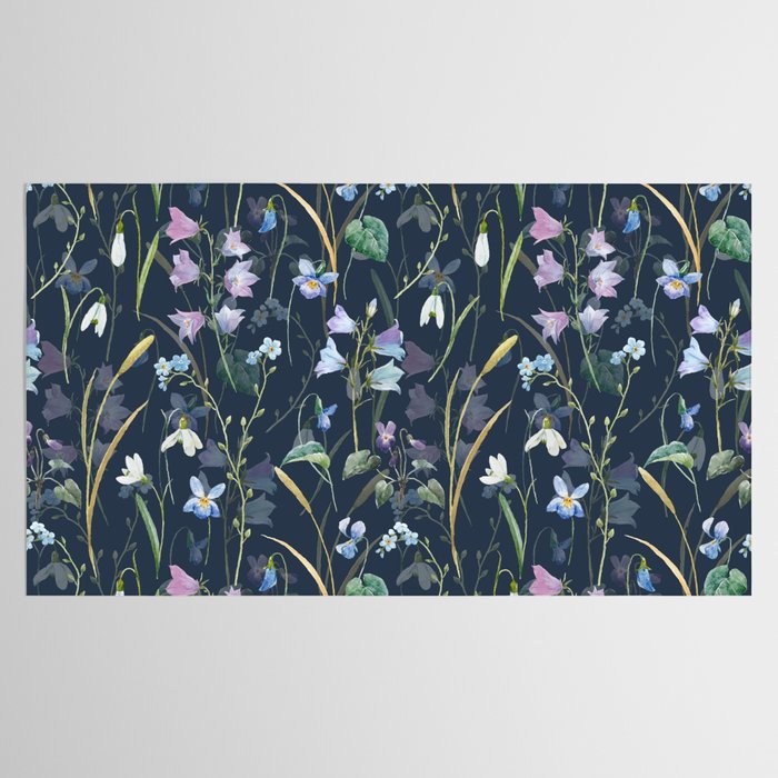 Vintage Bluebell & Snowdrop Navy Blue Floral Tablecloth Gallery Image 2