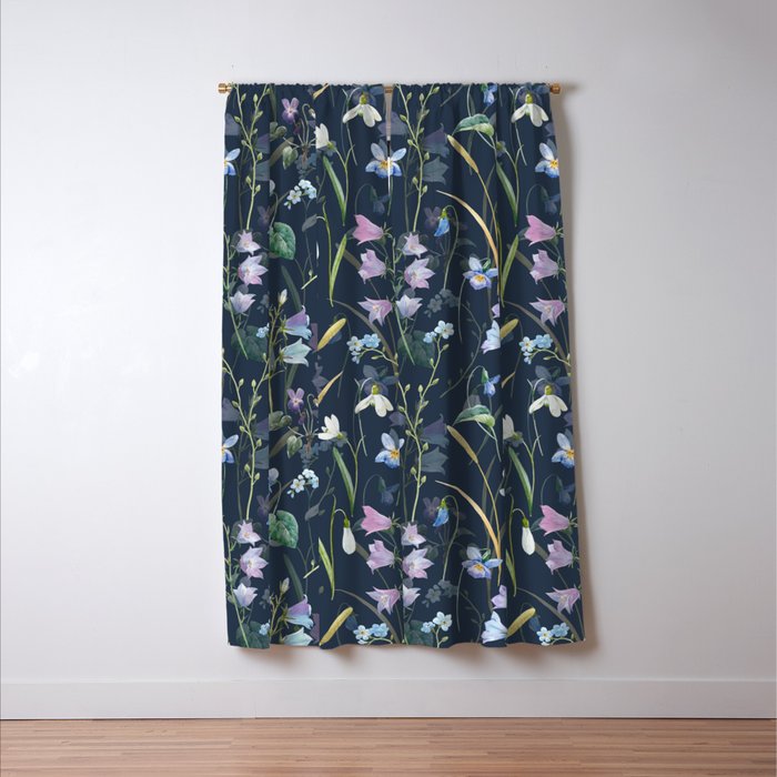 Vintage Bluebell & Snowdrop Navy Blue Floral Window Curtain Gallery Image 3