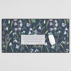 Vintage Bluebell & Snowdrop Navy Blue Floral Desk Mat Gallery Image 1