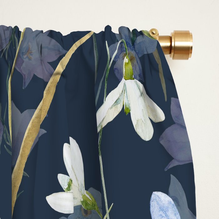 Vintage Bluebell & Snowdrop Navy Blue Floral Window Curtain Gallery Image 2