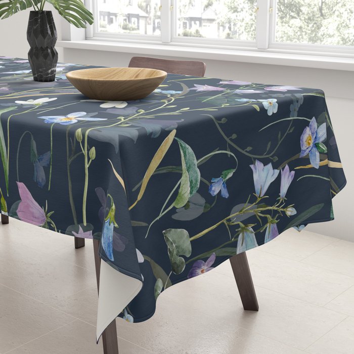 Vintage Bluebell & Snowdrop Navy Blue Floral Tablecloth Gallery Image 3
