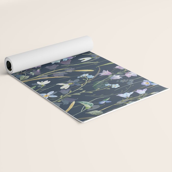 Vintage Bluebell & Snowdrop Navy Blue Floral Yoga Mat Gallery Image 2