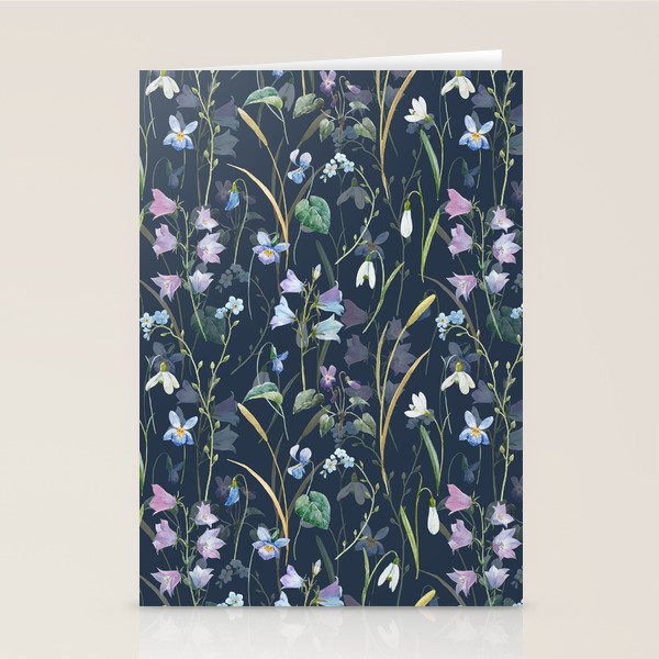 Vintage Bluebell & Snowdrop Navy Blue Floral Stationery Card Gallery Image 2