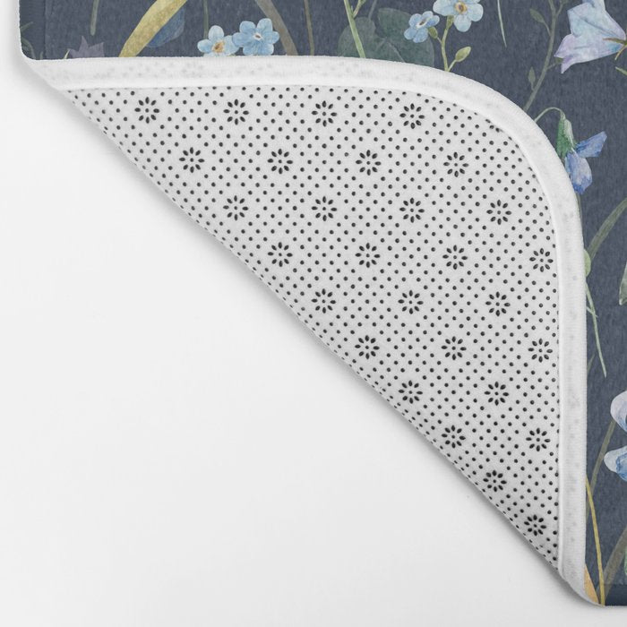 Vintage Bluebell & Snowdrop Navy Blue Floral Bath Mat Gallery Image 2