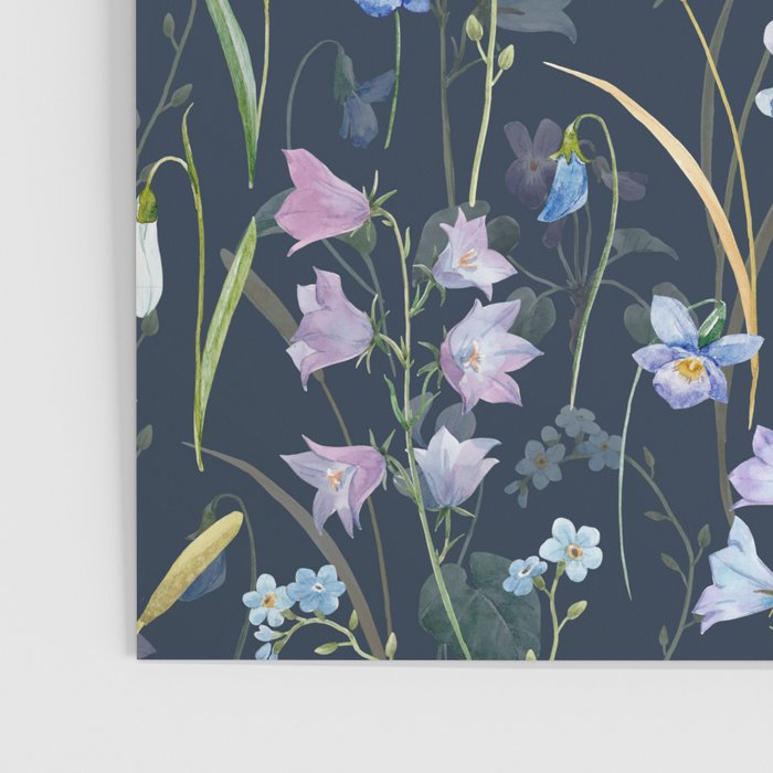 Vintage Bluebell & Snowdrop Navy Blue Floral Poster Gallery Image 3