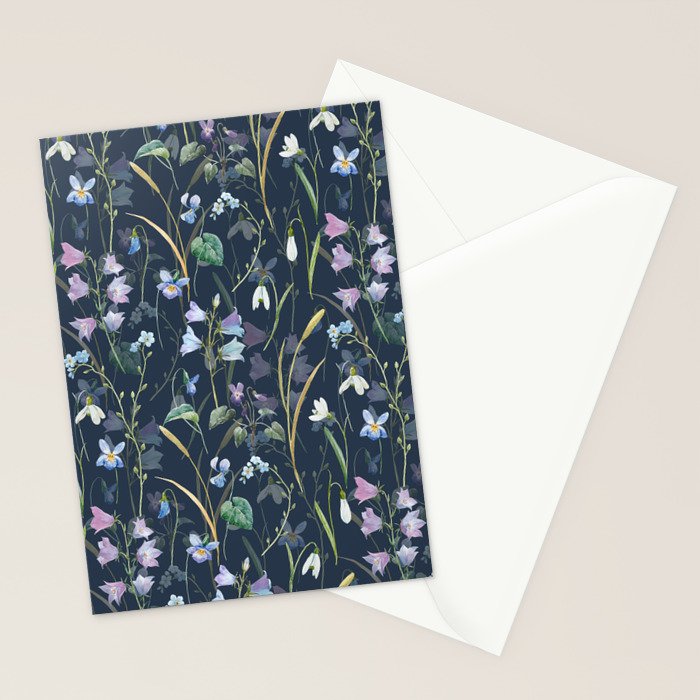 Vintage Bluebell & Snowdrop Navy Blue Floral Stationery Card Gallery Image 2