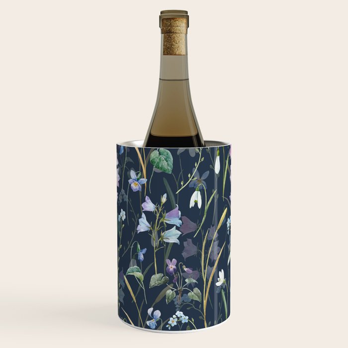 Vintage Bluebell & Snowdrop Navy Blue Floral Wine Chiller Gallery Image 1