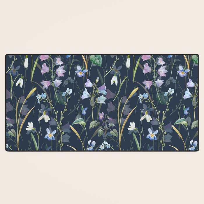 Vintage Bluebell & Snowdrop Navy Blue Floral Desk Mat Gallery Image 3