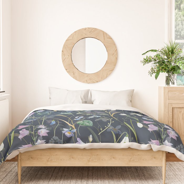 Vintage Bluebell & Snowdrop Navy Blue Floral Duvet Cover Gallery Image 3