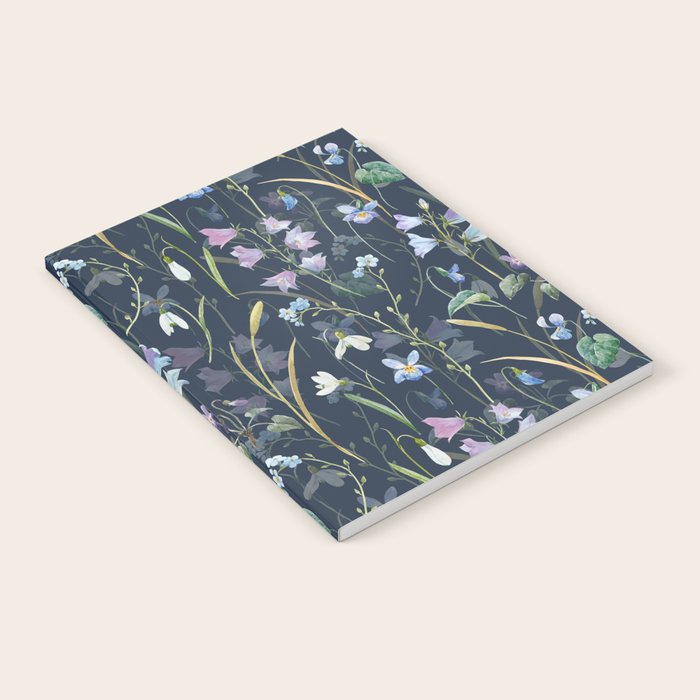 Vintage Bluebell & Snowdrop Navy Blue Floral Notebook Gallery Image 1