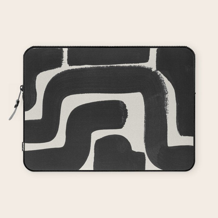 Black Ink Paint Brush Strokes Abstract Organic Pattern Mid Century Style Laptop Sleeve Gallery Image 1
