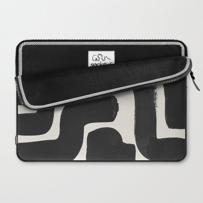 Black Ink Paint Brush Strokes Abstract Organic Pattern Mid Century Style Laptop Sleeve Gallery Image 2