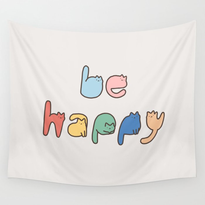 be happy cats typo Wall Tapestry Gallery Image 4