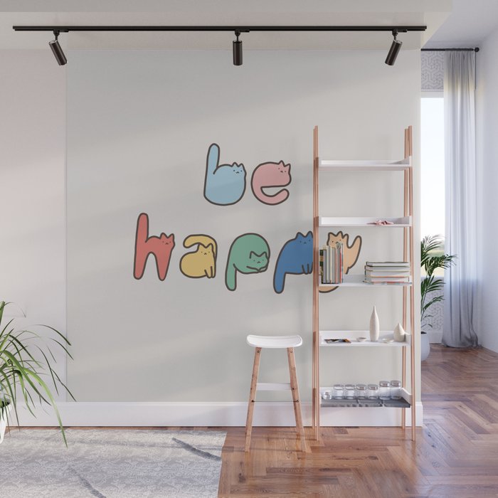be happy cats typo Wall Mural Gallery Image 1