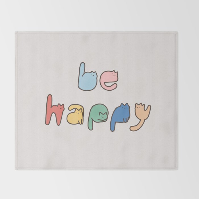 be happy cats typo Throw Blanket Gallery Image 2