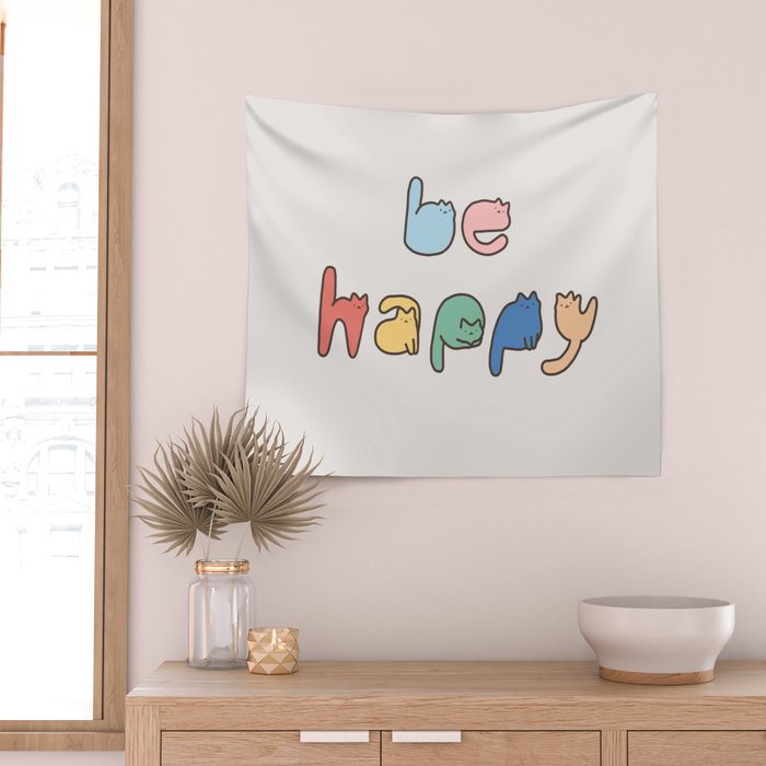 be happy cats typo Wall Tapestry Gallery Image 2