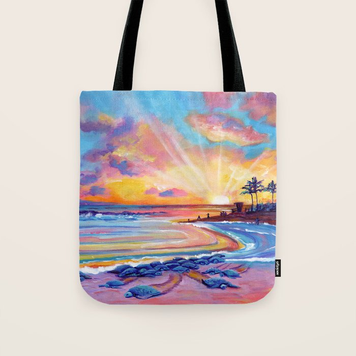Poipu Turtles at Sunset Tote Bag Gallery Image 1